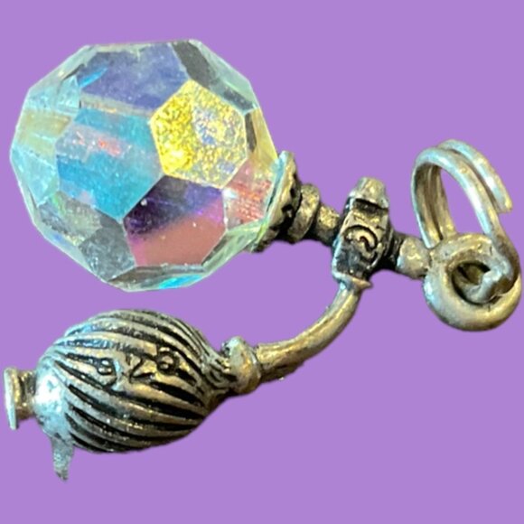 Vintage 925 Silver Crystal Perfume Bottle Charm Pendant Charm Art Deco Design - Picture 7 of 9